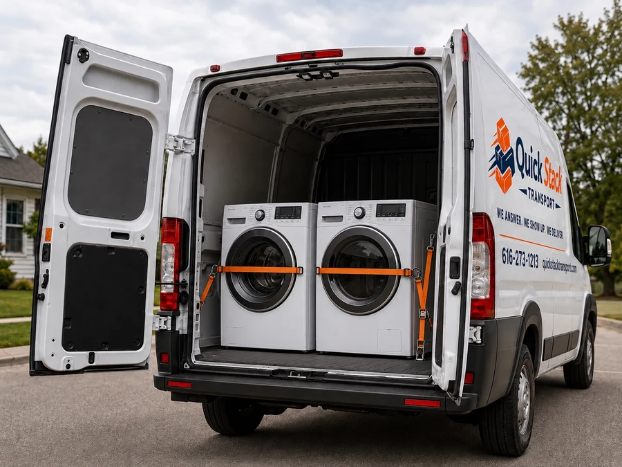 Appliances secured inside a QuickStack van